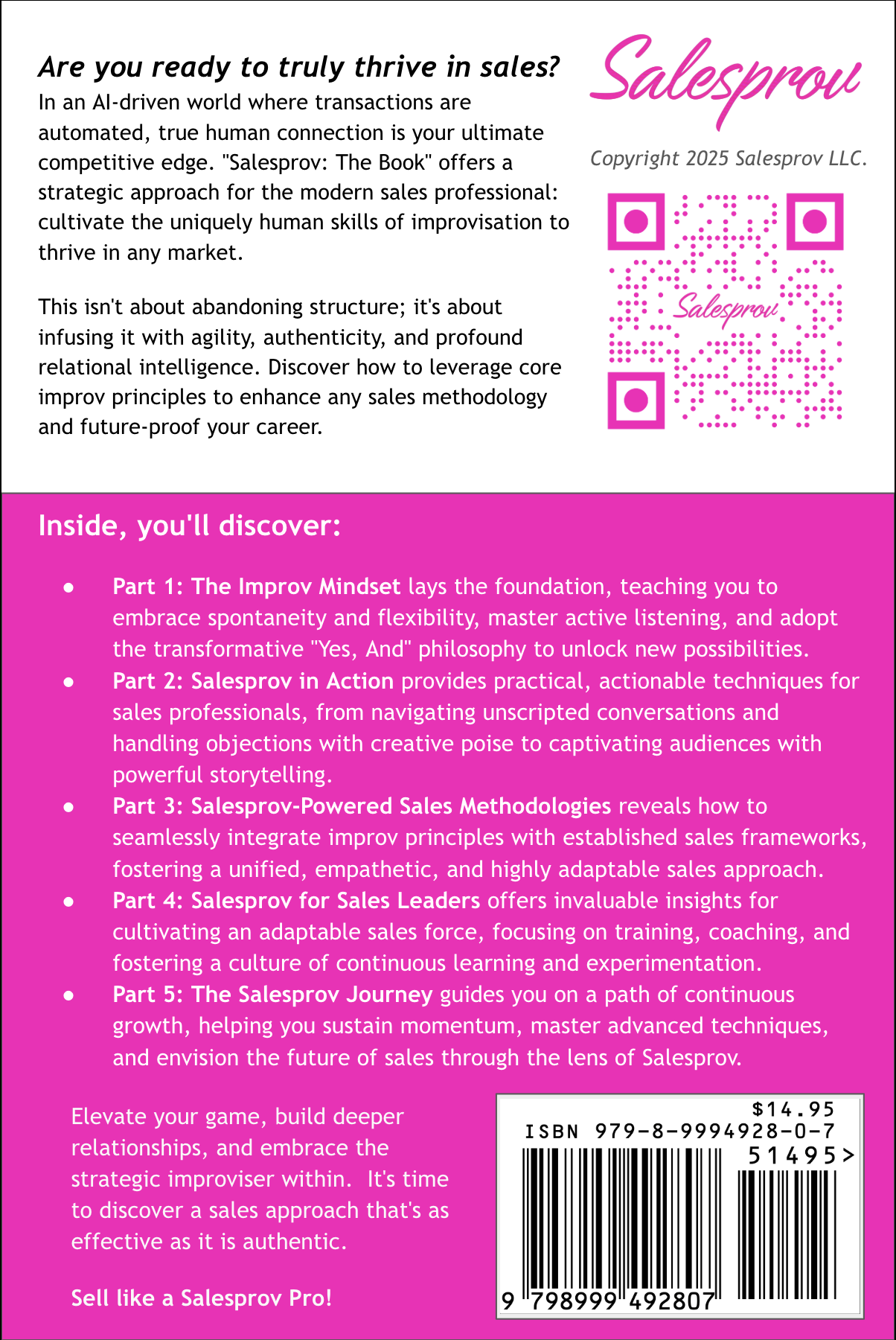 Back cover of Salesprov: The Book